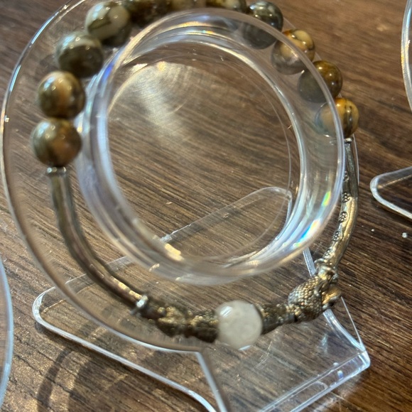 4 bracelets new handcrafted silver bangles moonstone agate glow-in-dark jasper - Picture 7 of 11